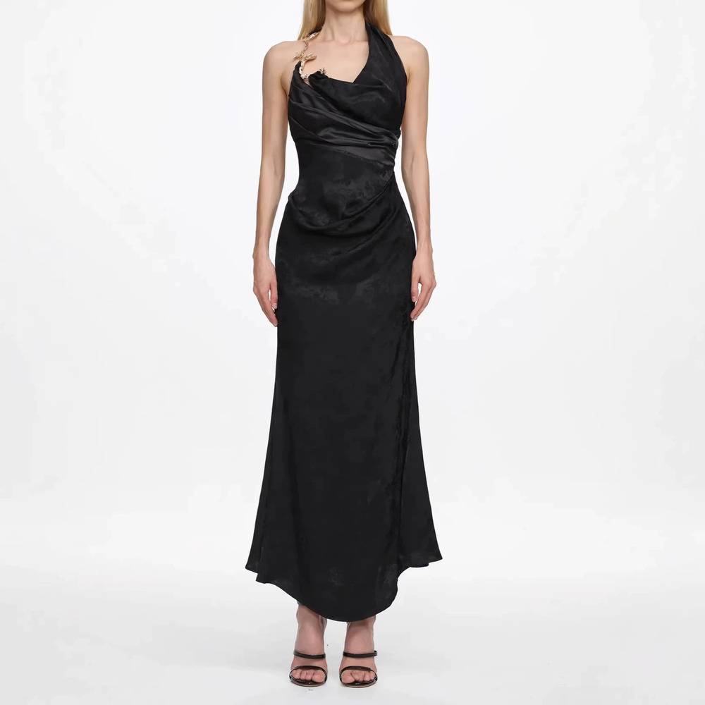 Forever 21 Black Elegant Backless Halter Neck Slim-Fit Summer Dress